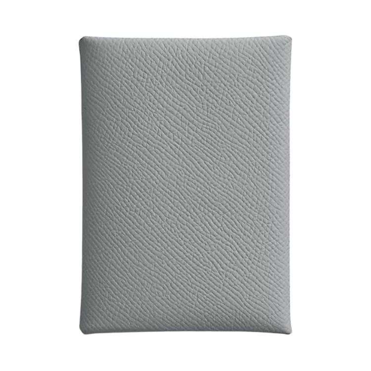 Hermes Calvi Duo 7 Silver Buckle Epsom Calfskin Card Holder Women accessories Gray H083035CKP0