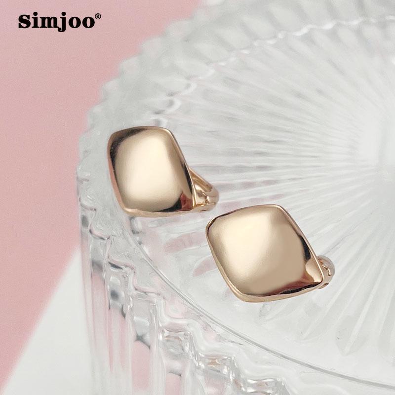 SIMJOO Rectangle Geometric Fashion Style Polished Rose Gold Color Earrings