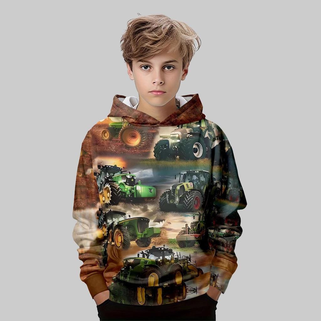 Autumn 3D Car Printed Hoodies Fashionable Casual Sports Long Sleeved Children's Boy Hooded Sweatshirts