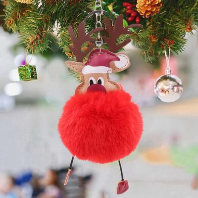 Yousheng Weihnachtsrentier Schlüsselanhänger Niedliches Rentier Pompon Schlüsselanhänger Kunstfell Flauschiger Plüschball Anhänger für Handtasche Rucksack Geldbörse Accessoire
