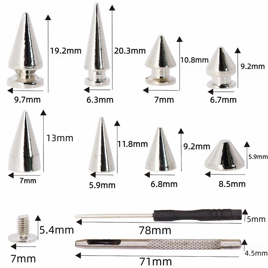 354-Piece Punk Rivet Set: Conical Leather Decoration Studs with Tool