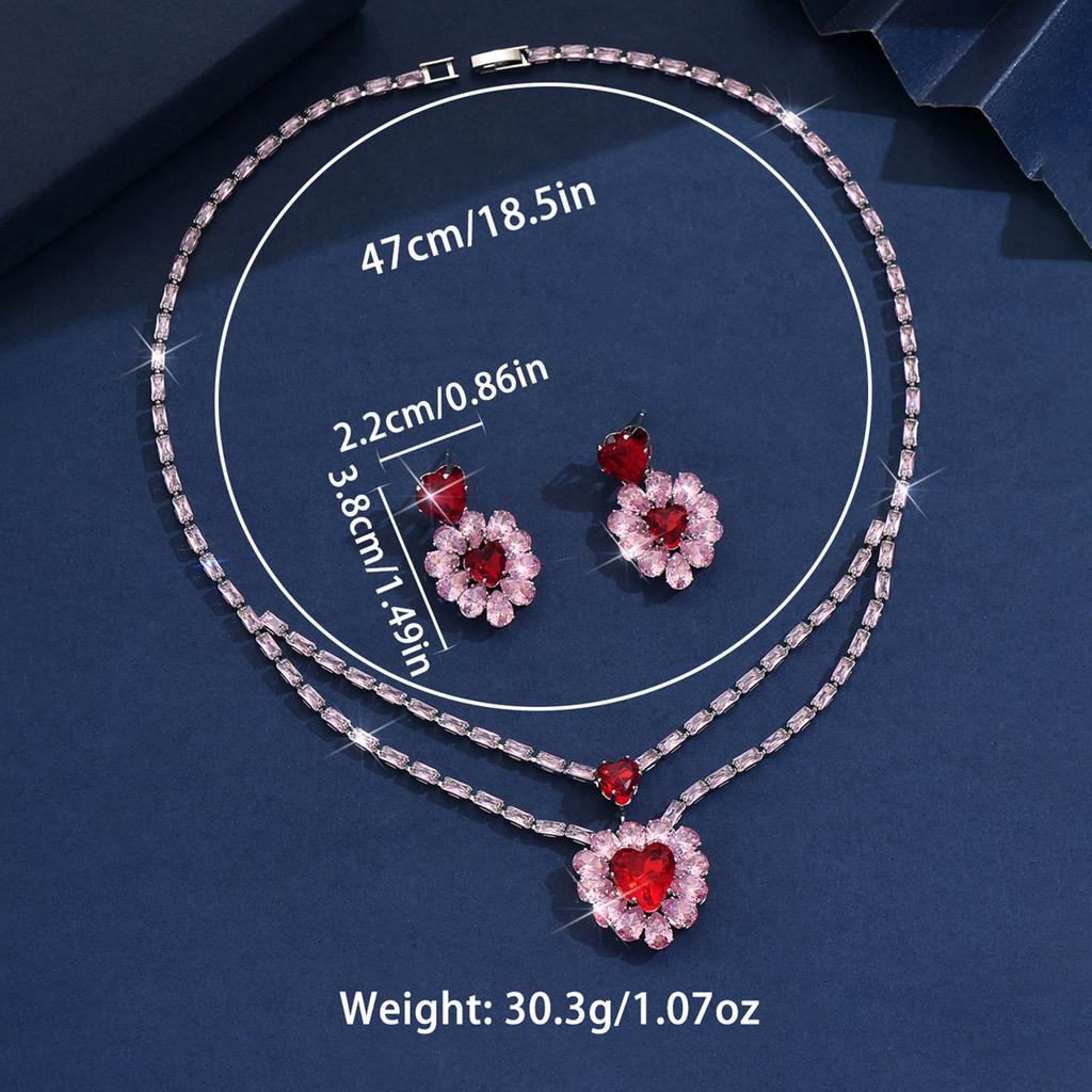 3PC Women's Fashion Zircon Love Necklace Earrings Zircon Set Design Sense Wedding Party Festival Gift-8555