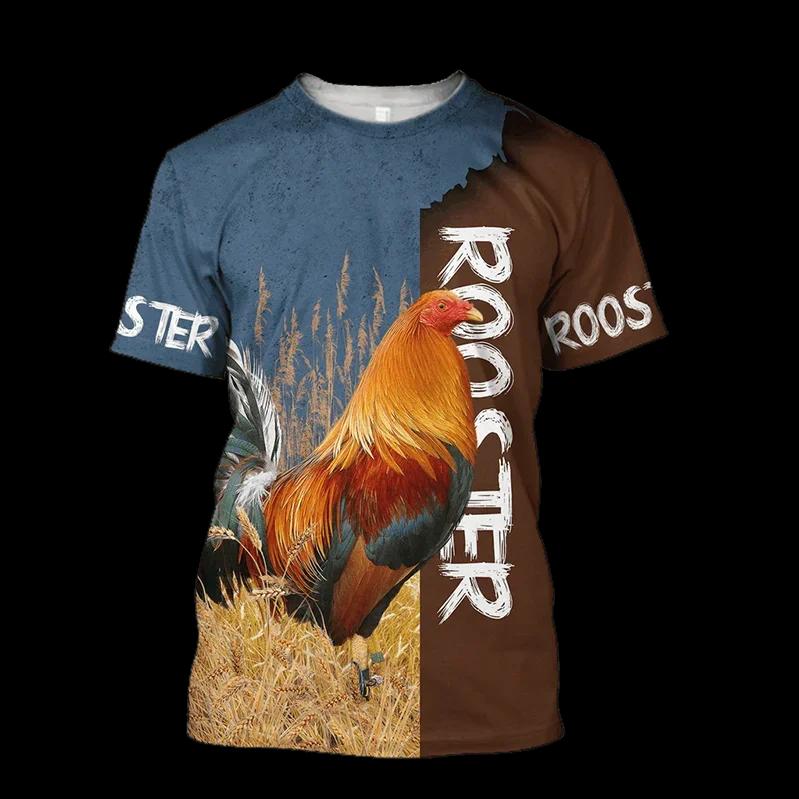 Fighting Rooster 3D Printed Round Neck T-shirt for Men, Fashionable Short Sleeved Pullover, Casual Street Harajuku Tops