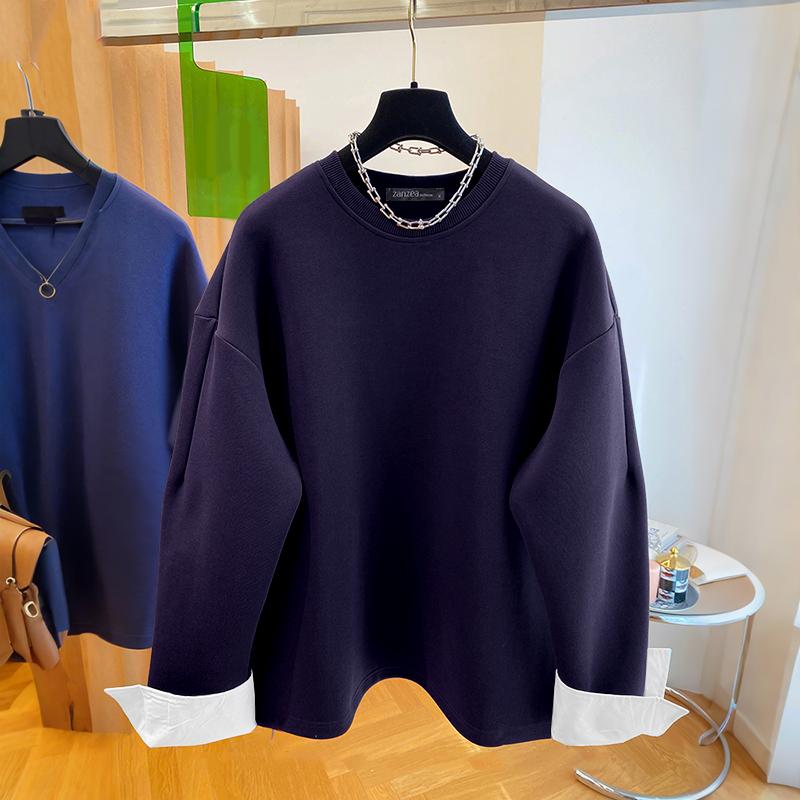 

ZANZEA Женские повседневные топы с круглым вырезом и длинными рукавами, тонкие осенние свитшоты 5XL темно-синий