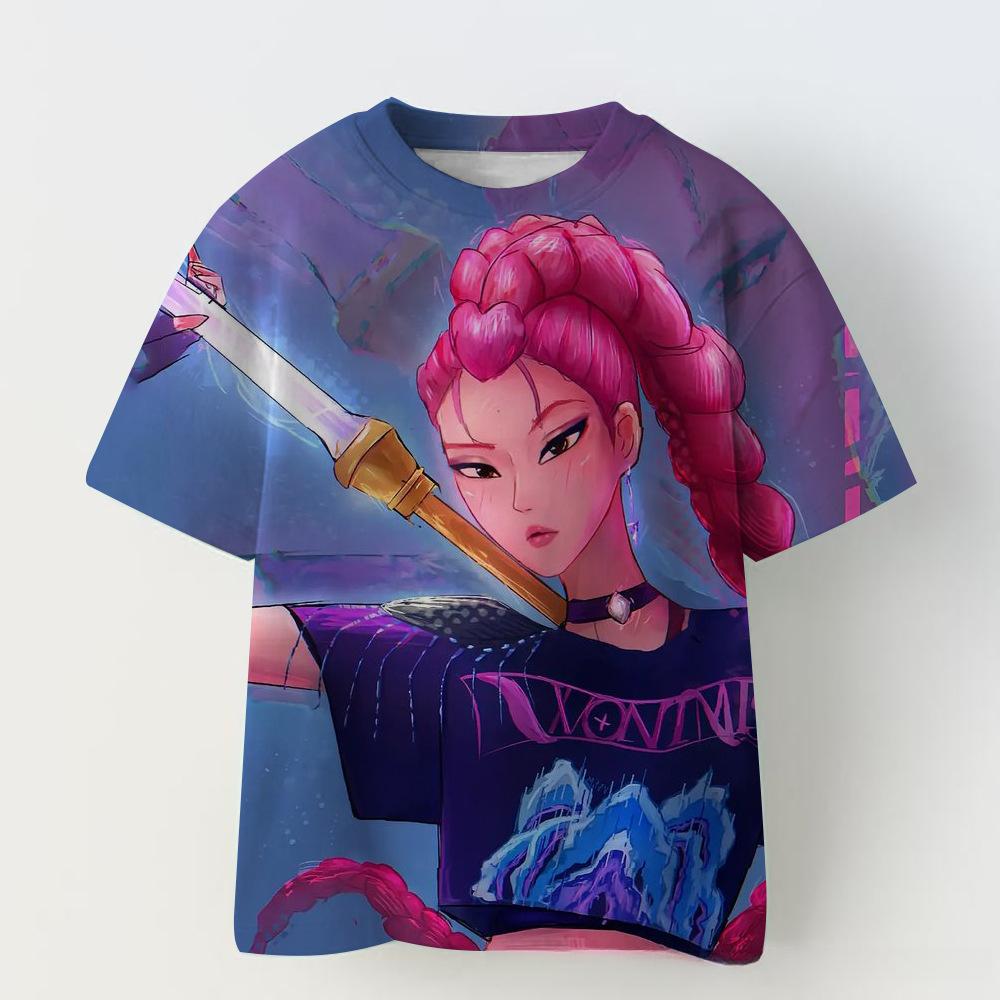 KPOP Demon Slayer Collaboration 3D Digital Print Summer Girls' Casual Fashion Round Neck Short Sleeve T-Shirt Parent-Child Outfit