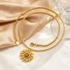 Retro Style Tiger'S Eye Stone Flower Pendant Necklace Female, Stainless Steel Twist Chain Necklace 2669