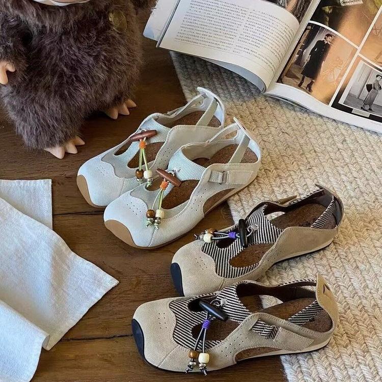 Blue Cabinet Women's Shoes Ethnic Style Wooden Tone Moral Training 2025 Sandals 3cm Niche Mary Jane Square Head Casual Shoes