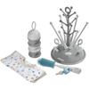 BEABA, Coffret naissance, Egoutte biberon arbre grey + Boite doseuses light/dark mist + Goupillon silicone + Bavoir coton tropical