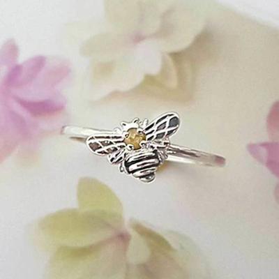 Ollia Natural Rough Diamond Honey Bee Silver Ring