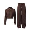 Temperament Casual Two-piece Stand-collar Zipper Top + Drawstring Solid Color Harem Pants Set