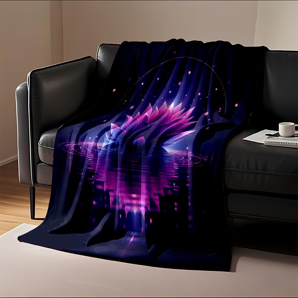 Glowing Purple Lotus In Water with Abstract Lights Flannel Blanket for Bedroom, Living Room, Sofa, and Nap Sofas.