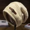 Knitted Hat Rolled-Edge Pile Shape Velvet Lining Women Hat Windproof Ear Protection Knitted Headgear