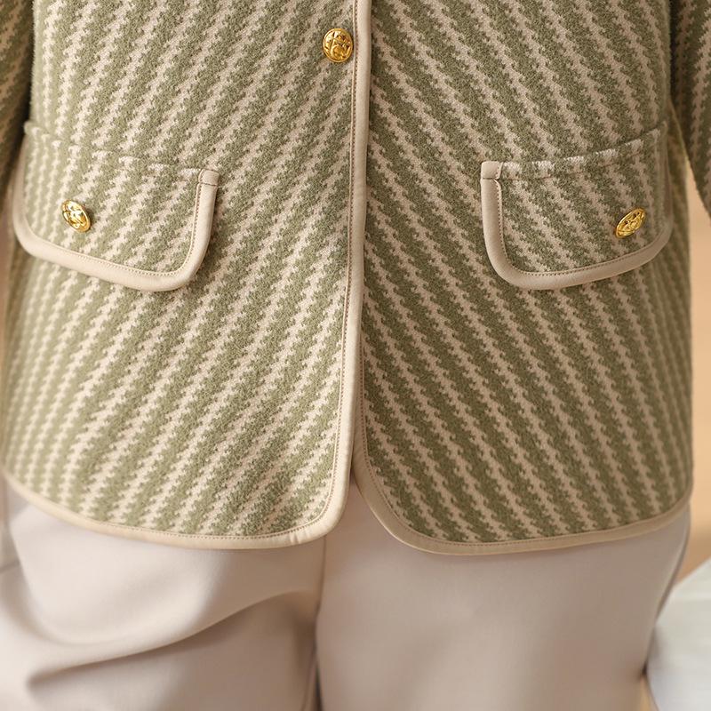 Elegant French Chic Striped Wool Cardigan for Women - Autumn/Winter Double-Sided Knit