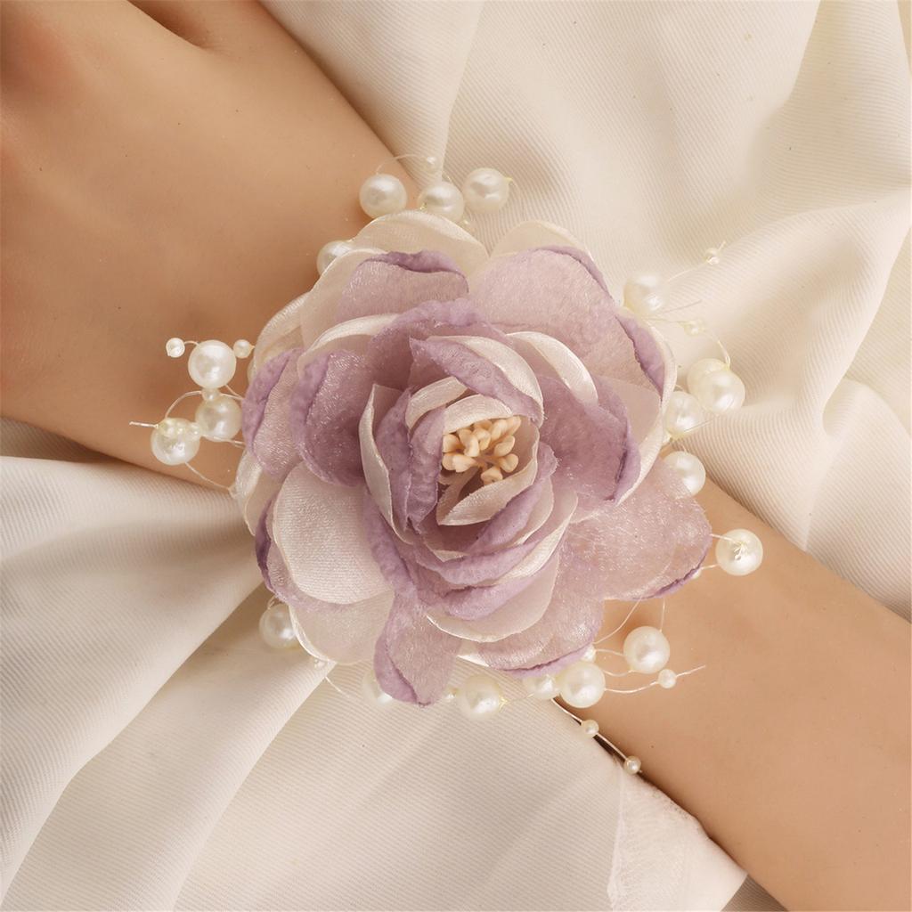 Organza Pearls Wrist Flower Decoration Wrist Corsage Lace Ribbon Wristband Jewelry For Bridal Shower Wedding Ceremony