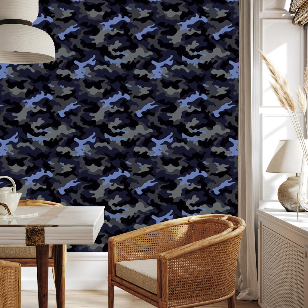 Navy and black military camouflage wallpaper for living room and bedroom 50x1000