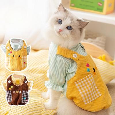Cat Autumn and Winter Warm Two Feet Plaid Pocket Strap Traction Hairless Cat Two Feet Dog Pet Cat Clothes