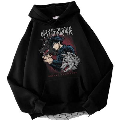 Harajuku Anime Jujutsu Kaisen Abbigliamento Fushiguro Megumi Felpa con Cappuccio Stampata Grafica Uomo Donna Casual Felpe Unisex Larghe