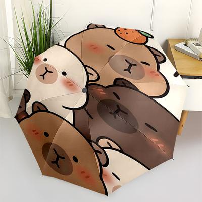 Reiseregenschirm mit Capybara-Motiv - 8 Rippen, Automatisches Öffnen und Schließen, Tragbares faltbares Design, Kompakter und stilvoller Schirm für unterwegs