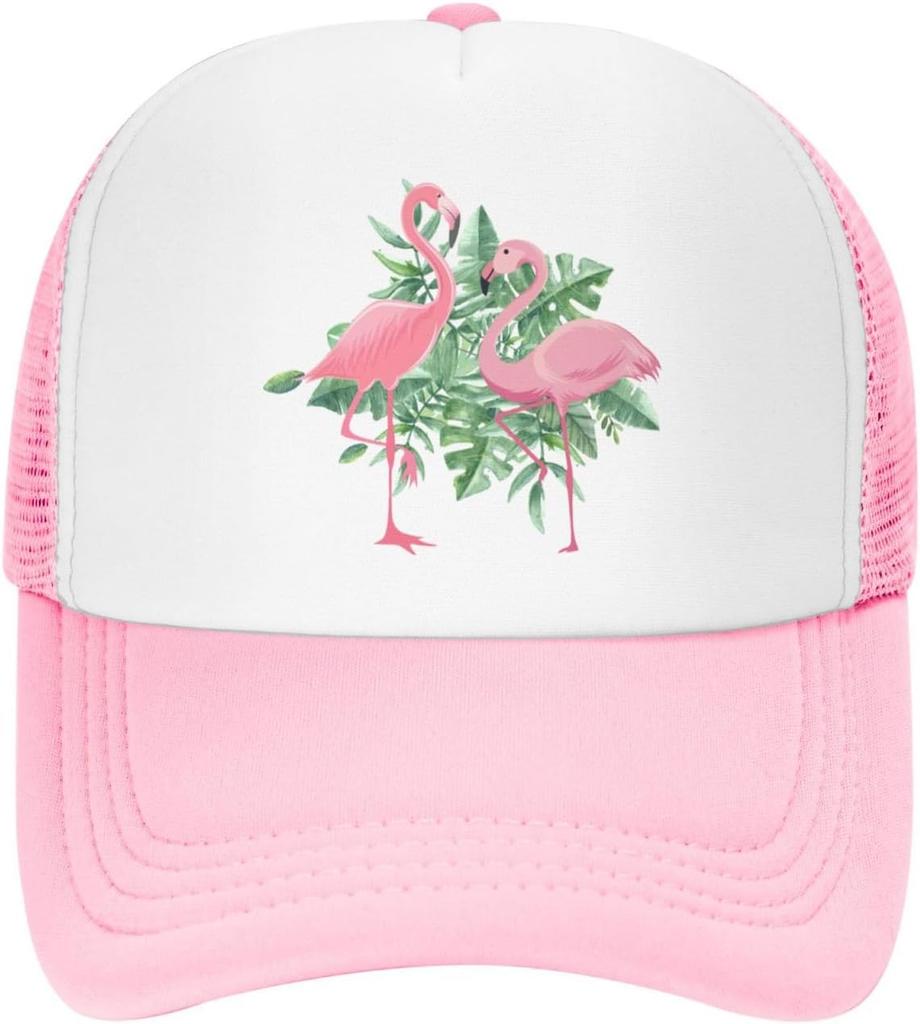 Flamingo Tropical Leaves Print Trucker Hat Adjustable Mesh Baseball Cap for Unisex Casual