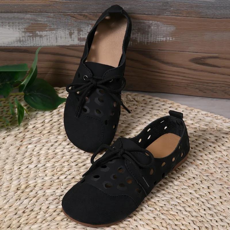 2025 Vår Nye Damesko Mote Runde Tå Ballerinaer Lett Snøring Enkeltsko Utendørs Fritidssneakers Størrelse 36-43