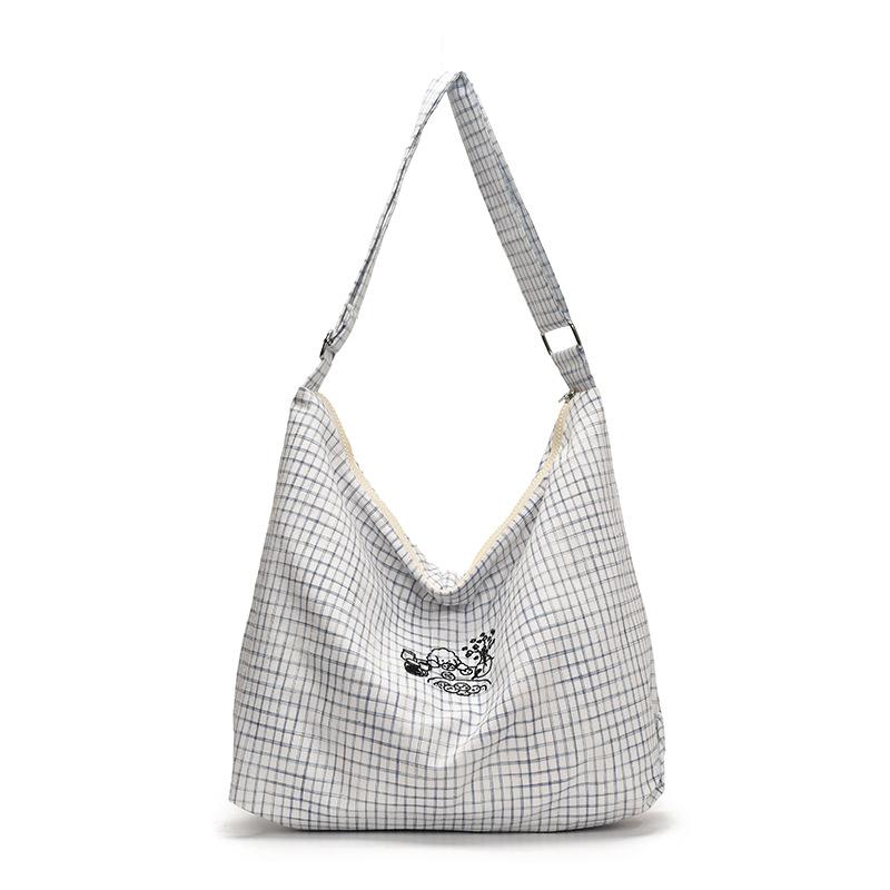 Niche retro plaid blue and yellow tote bag portable commuter large capacity underarm bag canvas bag fashionable and lightweight cloth bag