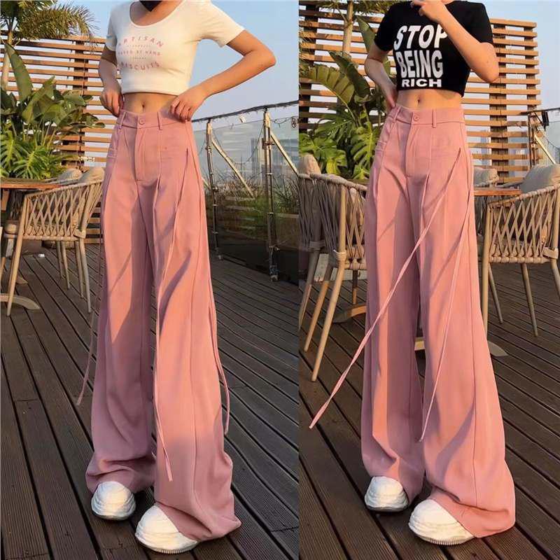 High-Waisted Drape Wide-Leg Women's Pants – Spring/Summer Fashion, Slimming, Casual, Floor-Length 