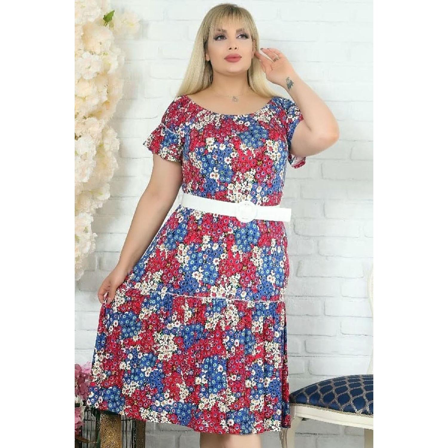

Special Design Madonna Collar Flower Flower Short Arm Belt Casual Dress 42-44 бордовий