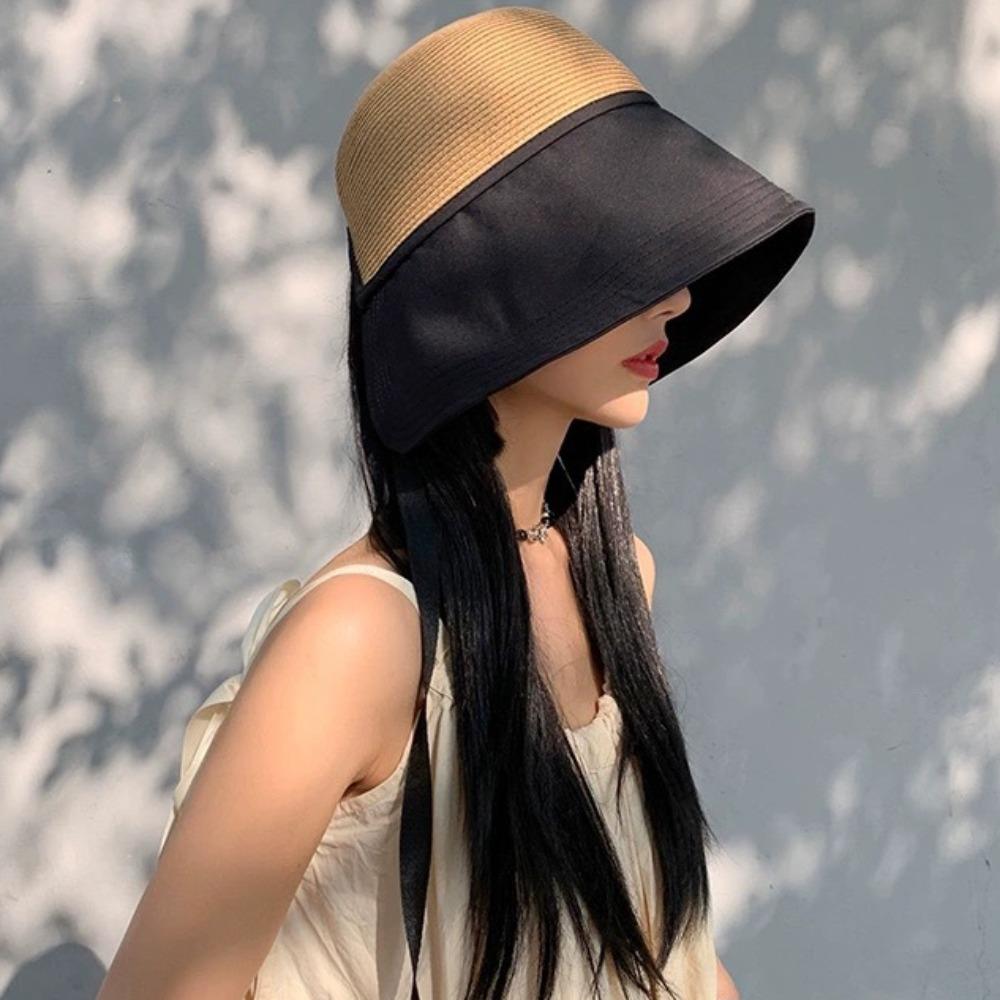 Weave Straw Hat Shade Sun Caps Sunscreen Bucket Hat Breathable Beach Fisherman Hat  Girls