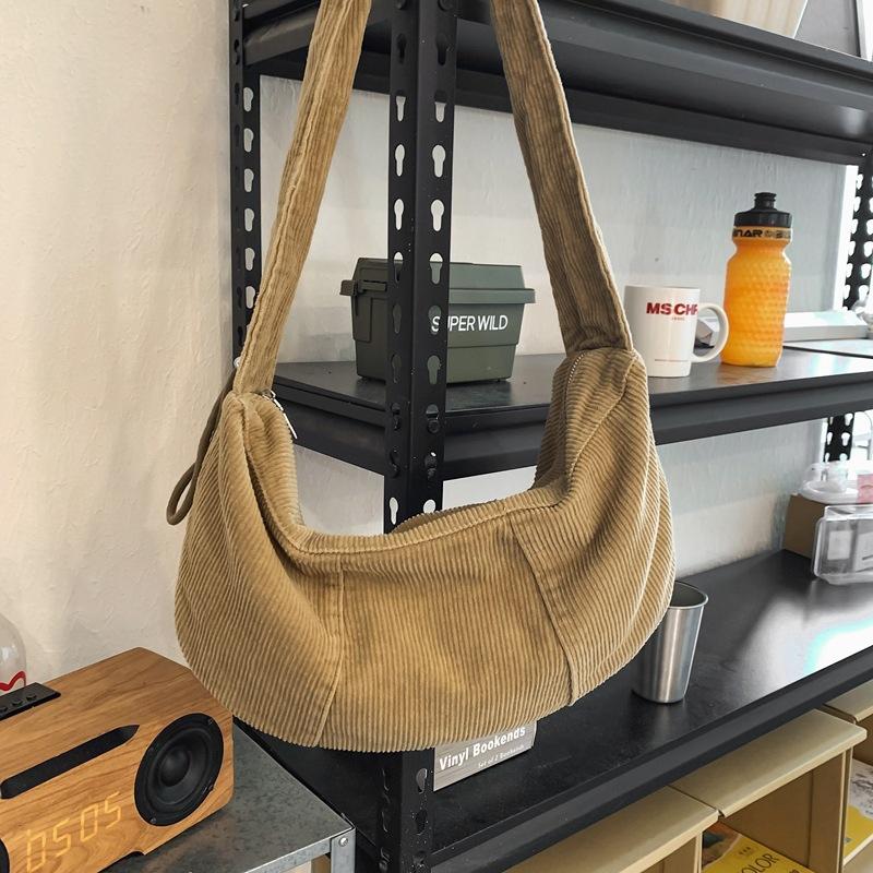 Corduroy Large Capacity Crossbody Bags for Women Vintage Hobos Shoulder Bag Ladies Solid Color Fashi Female Purses Handbags