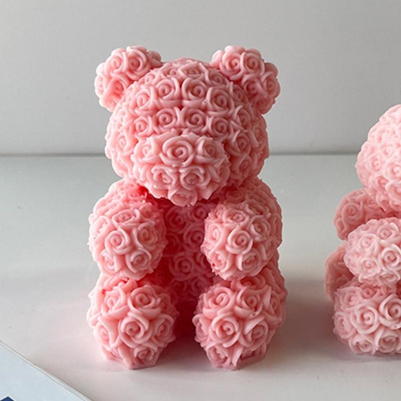 Rose Series Animal Aromatherapy Candle Silicone Mold Diy Rabbit Bear Handmade Soap Dripping Plaster Decoration Mold