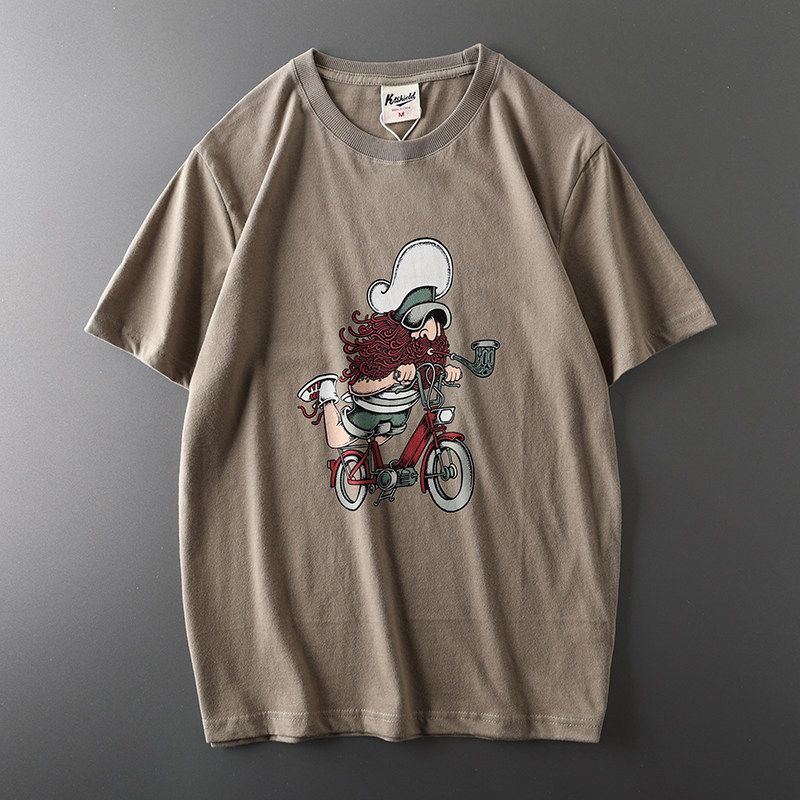 Export Original Tail Single Cut Label Amekaji T-Shirt Men s Short Sleeve Fashion Brand All-Matching Pure Cotton Export Men s Clothing Men Tops Khaki 3XL