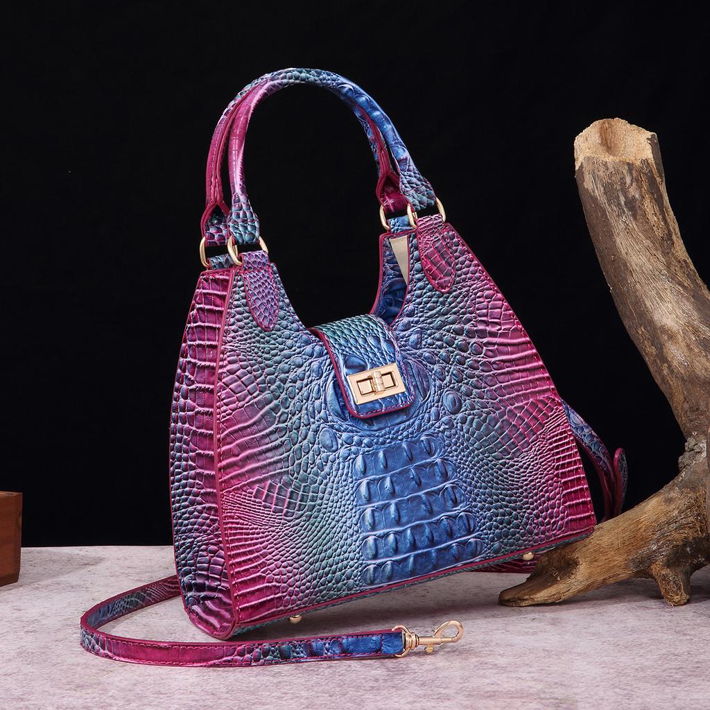 European and American Retro Independent Station Hand-held Armpit Bag French Stick Women's Bag Crocodile Pattern Brahmin