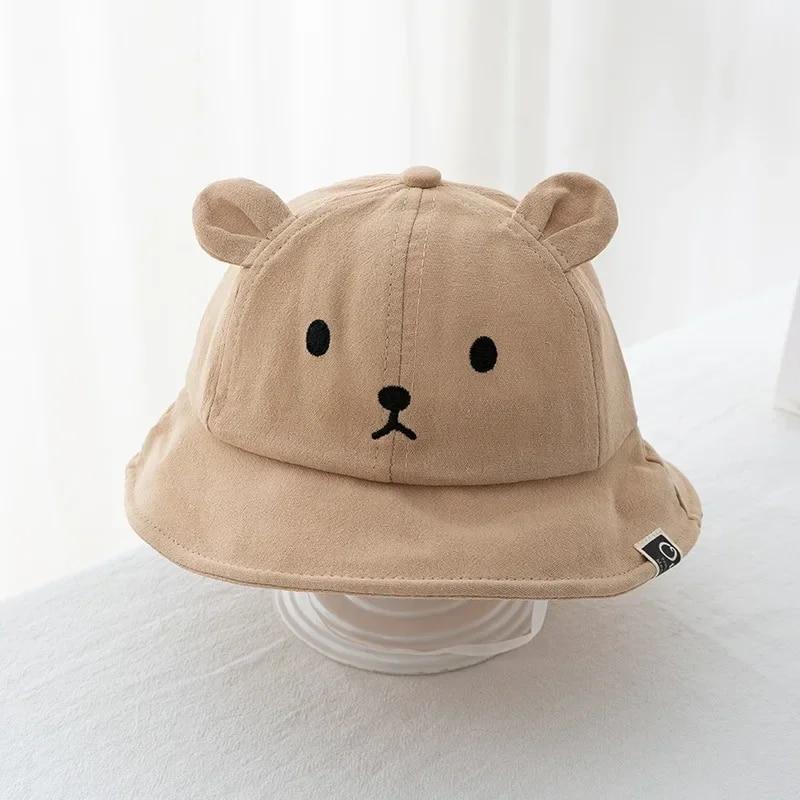 

Детская панама с милым медведем и ушками для мальчиков и девочек, хлопковая детская шляпа от солнца, летняя детская панама для улицы, кавайная шляпа, реквизит для фотосъемки коричневый