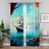 Window Curtain Room Panel Ship Illustration Partition Curtains Halloween Decoration Home Interior Shades Light Blocking Made Of Polyester