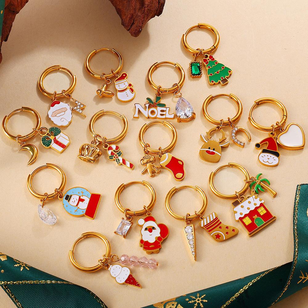 Christmas Wind DIY Pendant Earrings Stainless Steel Gold-plated Fun Pendant Combination Earrings Jewelry Women
