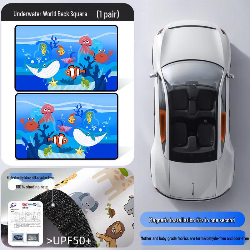 Children's Car Sunshade: Heat-Blocking, Retractable Magnetic Curtain with Cartoon Design for Baby Privacy