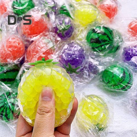 Bead Filled Fruit Squeeze Toy Stress Relief Strawberry Grape Watermelon Pineapple Pinch Sensory Fidget Toy Kids Adults Soft TPR Calming Stress Ball