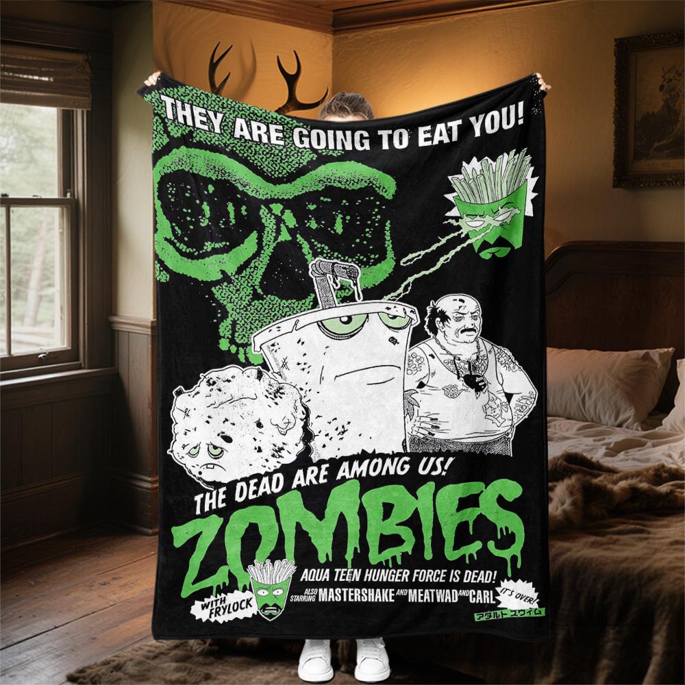 1pc Zombies Aqua Theme Design Flannel Blanket - 3D Printed Soft Warm, All-Season Lightweight Throw for Camping Travel Bed-080761