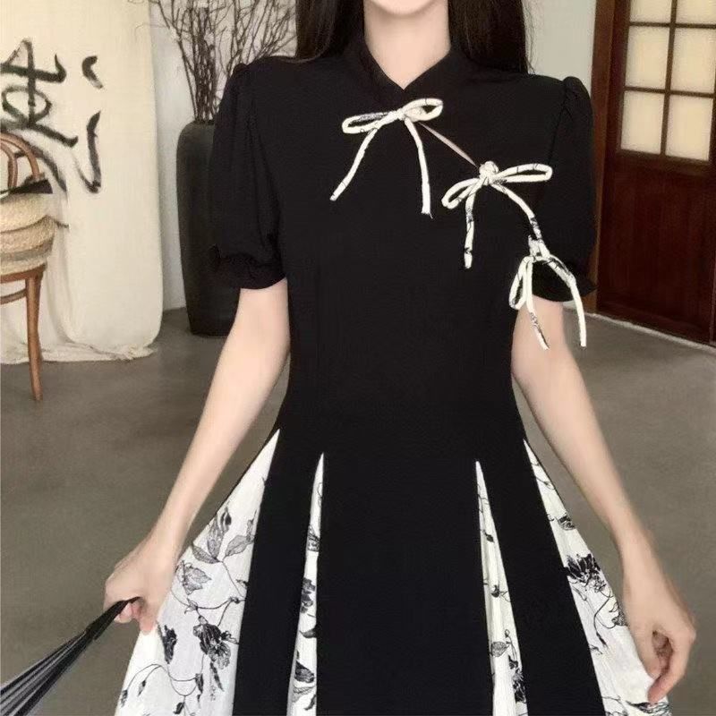New Chinese style improved cheongsam skirt children's summer large size retro high-end Hanfu buckle big pendulum dress