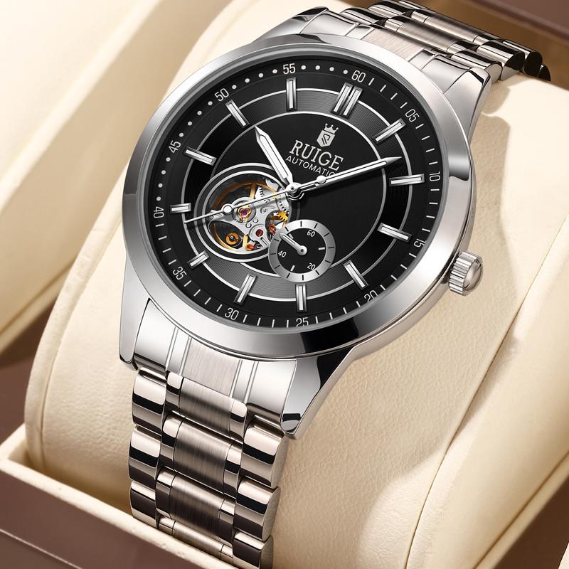 Relógios Mecânicos Clássicos Marca de Luxo Relógio Automático Business para Homens Bisel Rotativo Mostrador Luminoso Pulseira de Aço Relógio