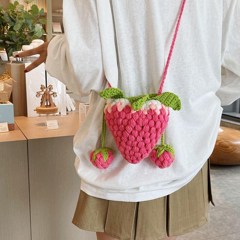 

Сумка-клубничка для вязания из новой шерсти, ручной работы, через плечо, милый подарок для детей, маленькая сумочка для мелочи Rose Red [the finished product]]