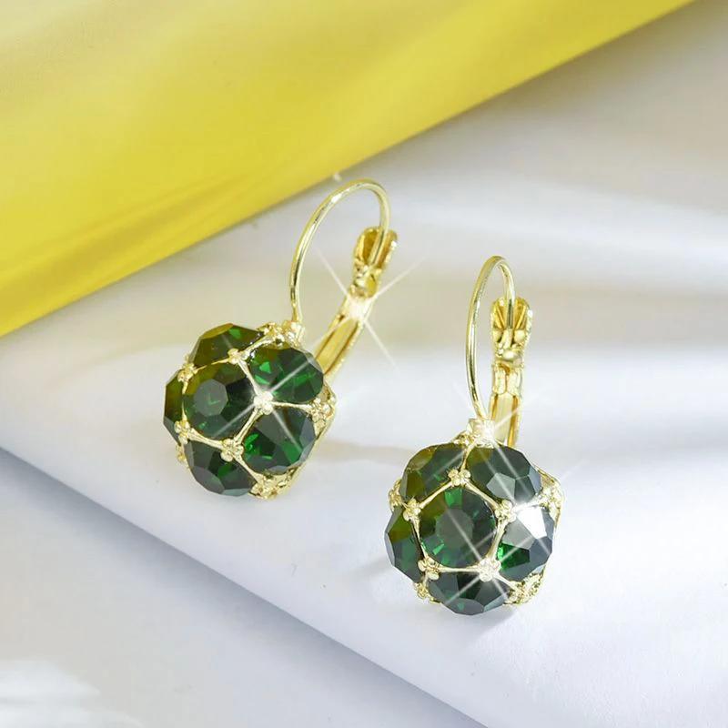 

New Retro Crystal Ball Pendant Gold Color Earrings for Women Fashion Trend Light Luxurious Temperament Ladies Party Jewelry Gift