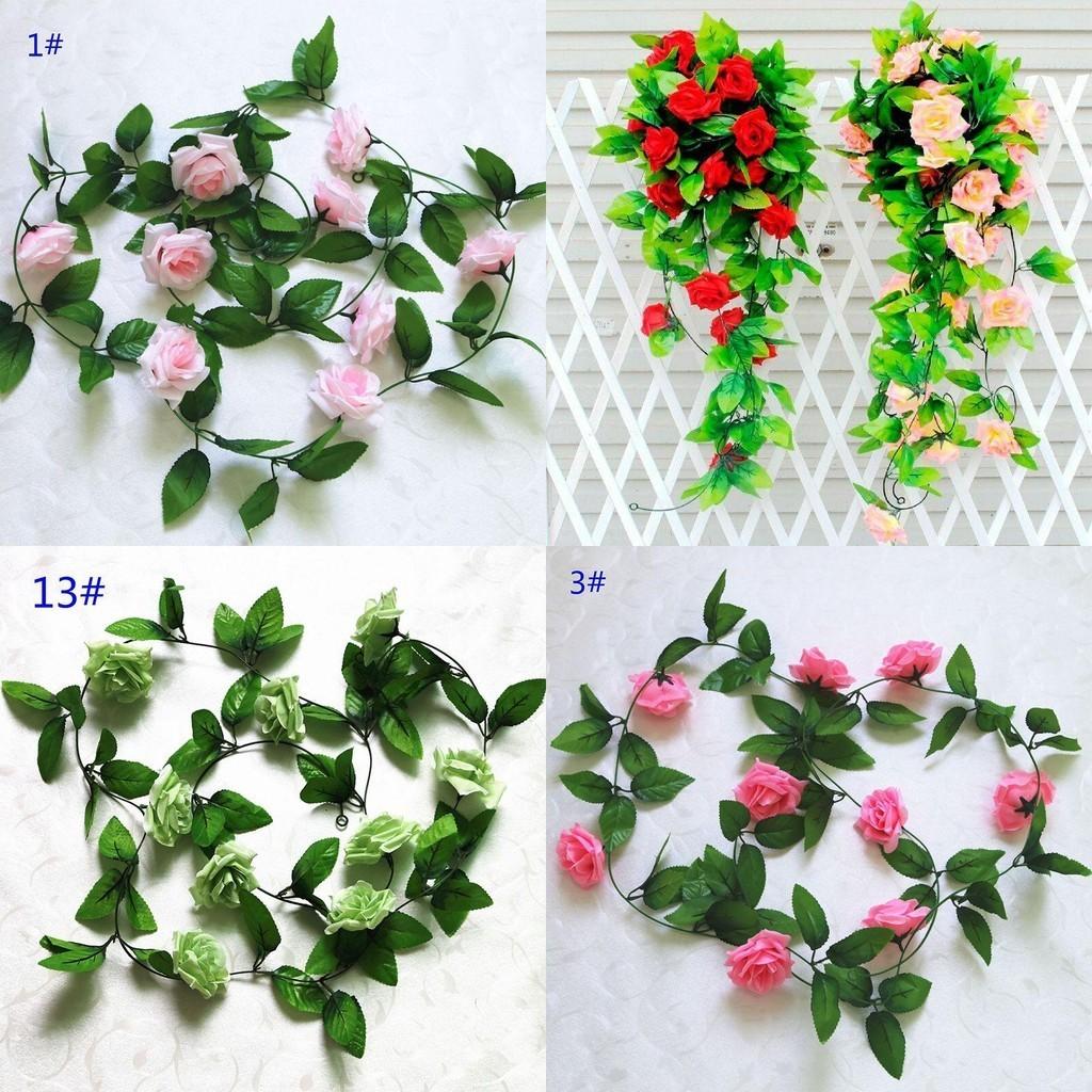 2.4m Long Silk Rose Fake Flower Ivy Vine Leaf Garland For Elegant Home Decor