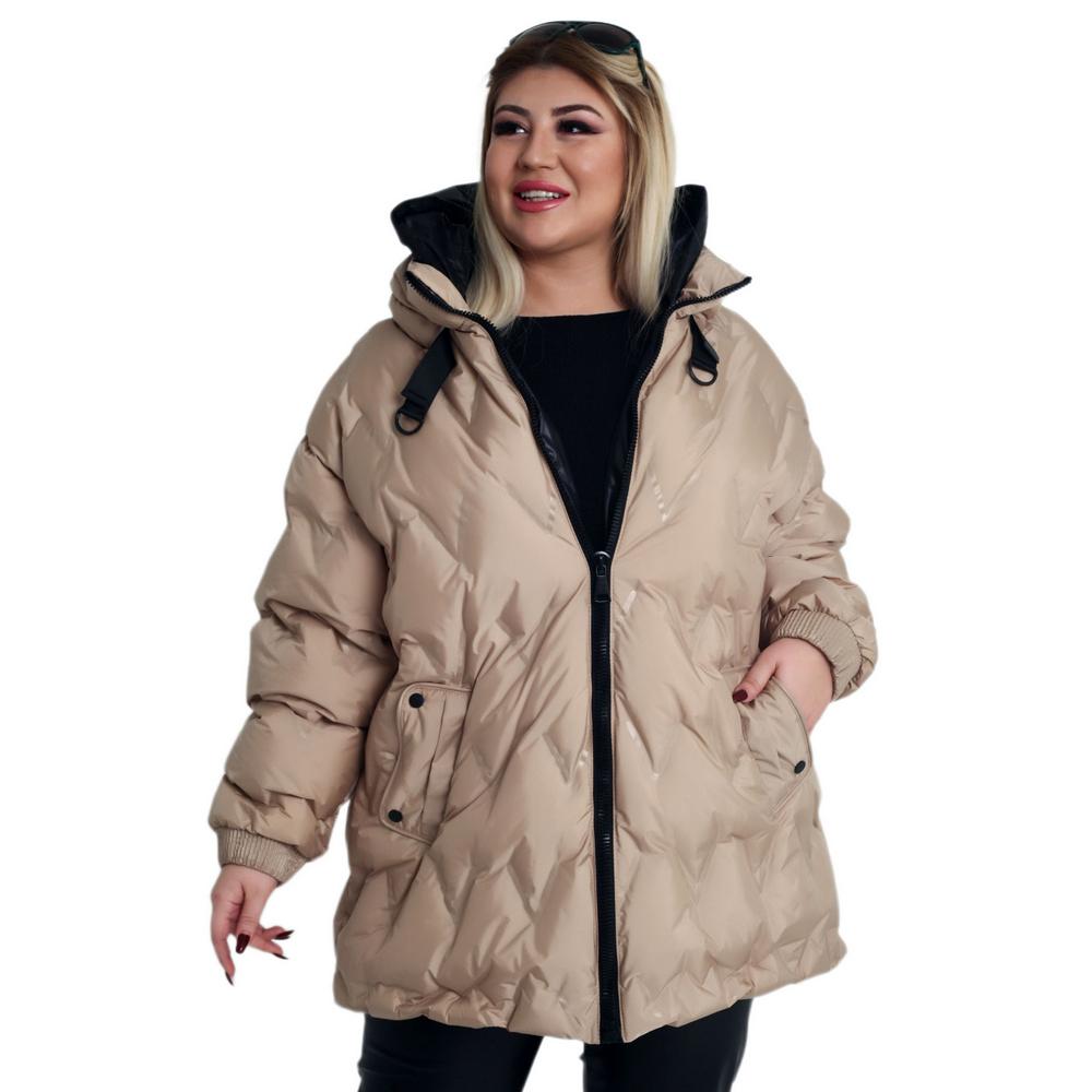 Fierte Damski płaszcz w dużym rozmiarze Ayl61846 Nadmuchiwany stały kaptur