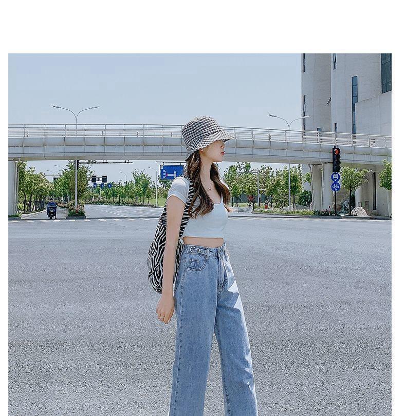 Adjustable High Waist Wide Leg Denim Jeans for Women - Straight, Loose, Floor-Length, Summer 2025.
