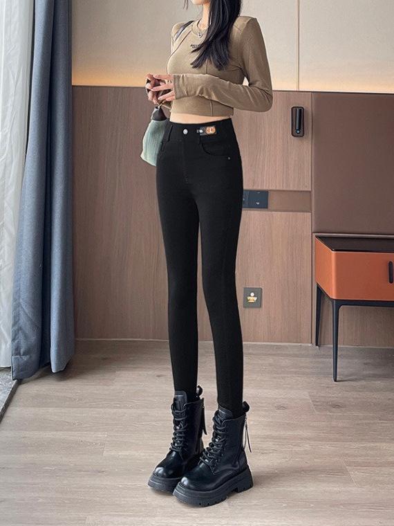 Women's High-Waisted Velvet Skinny Jeans - Hip-Lifting, Autumn/Winter 2024 Trend