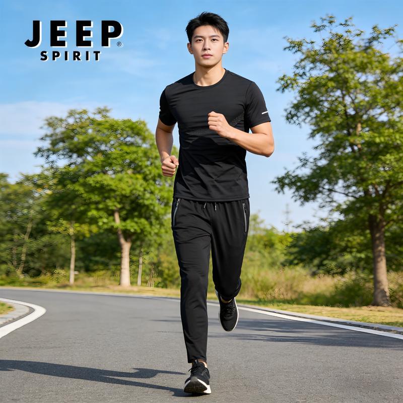 

JEEP SPIRIT Men s Ice Silk Quick-Dry T-Shirt & Long Pants Set 2XL
