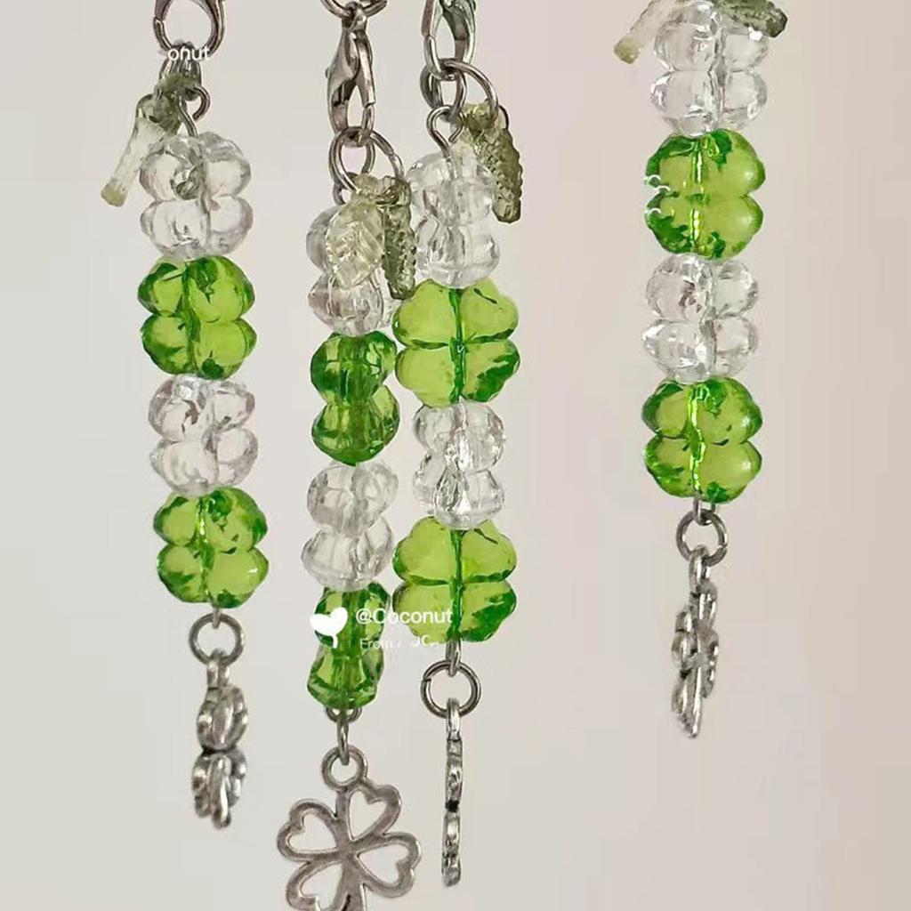 Handcrafted Beaded Four Leaf Clover Phone Charm Fashion Keychain Bag Hanging Accessory for Good Luck and Happiness