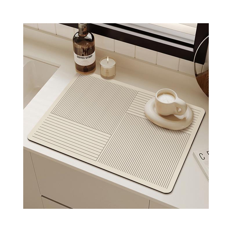 Tapis de Séchage de Cuisine en Diatomite Antidérapant Absorbant l'Eau Résistant à la Chaleur Coussin pour Machine à Café pour Maisons de Style Japonais---
