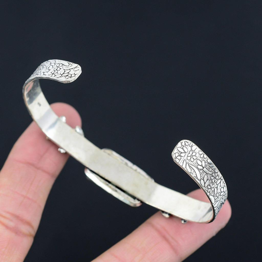 Sisters Day Deal Sterling Silver Moss Moss Prehnite Gemstone Boho Flower Bangle